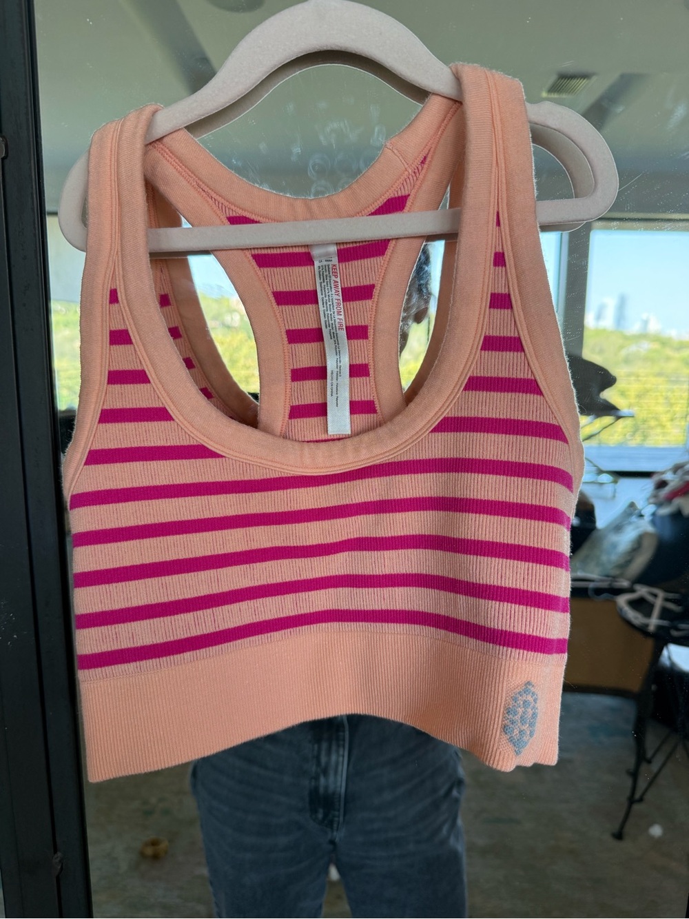 FP Movement by Free People Peach & Hot Pink Striped Racerback Crop